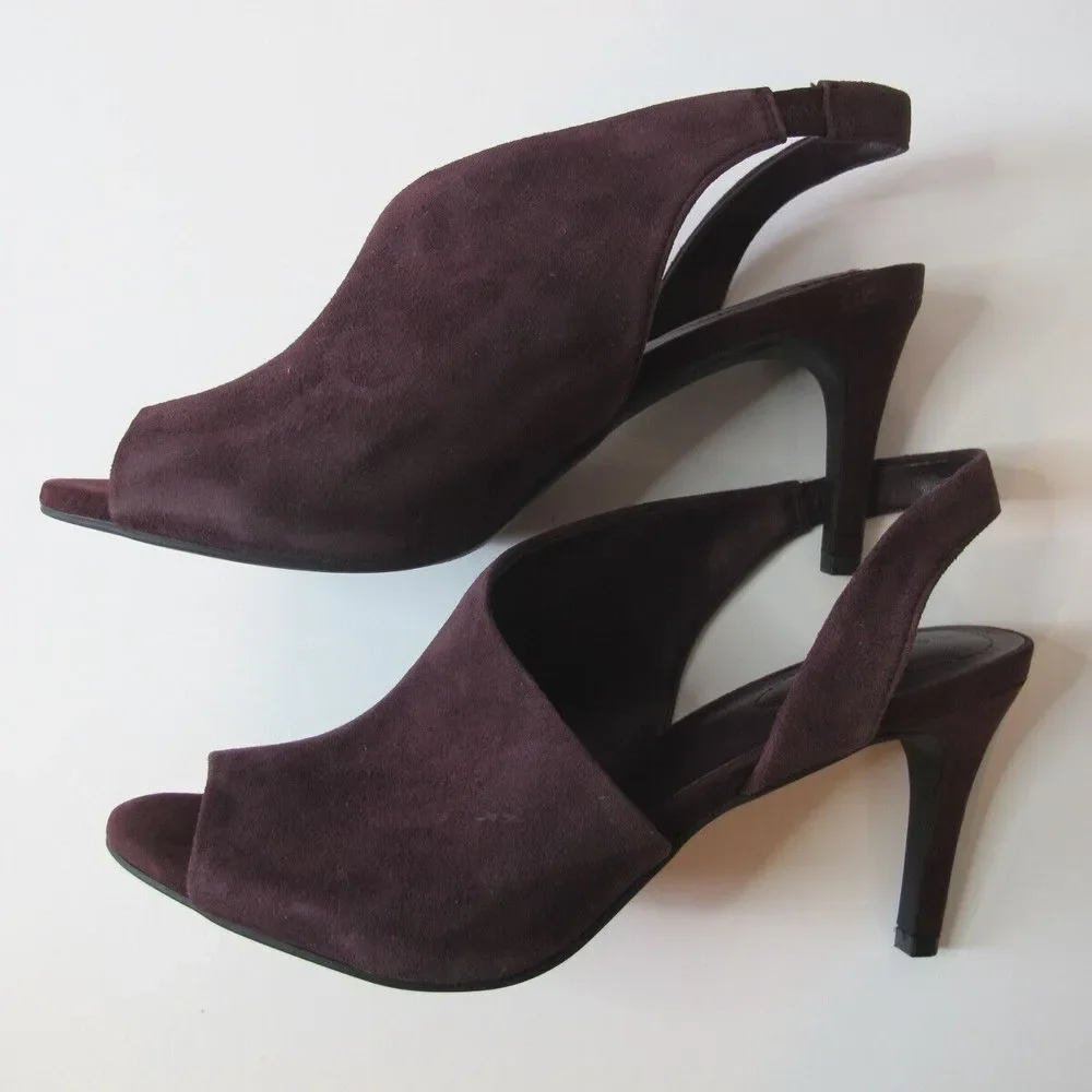 Bandolino Jasmine Dark Red Suede Peep Toe Slingback Peep Toe Heels‎ Women's 8.5M - Picture 5 of 9